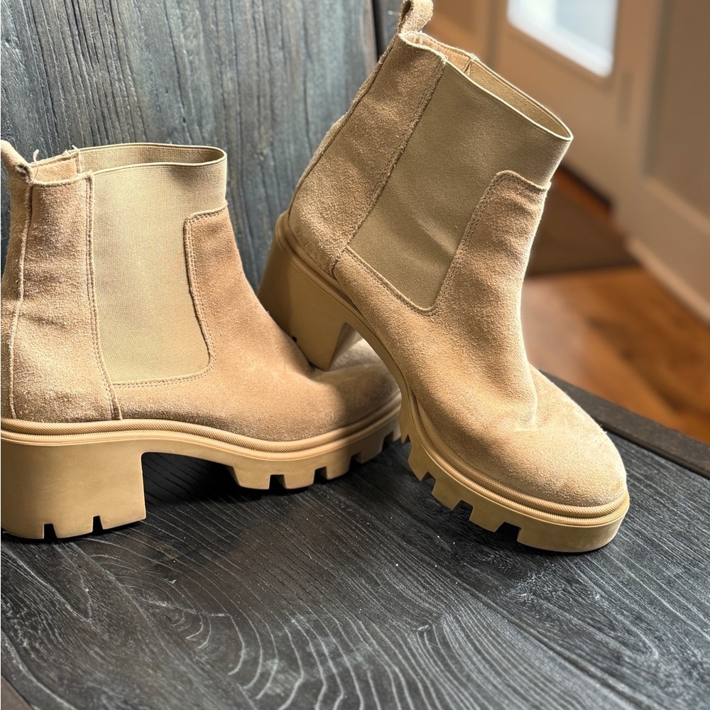 António de Faria Tara Tan Suede Leather Platform Chelsea Boots Size 9